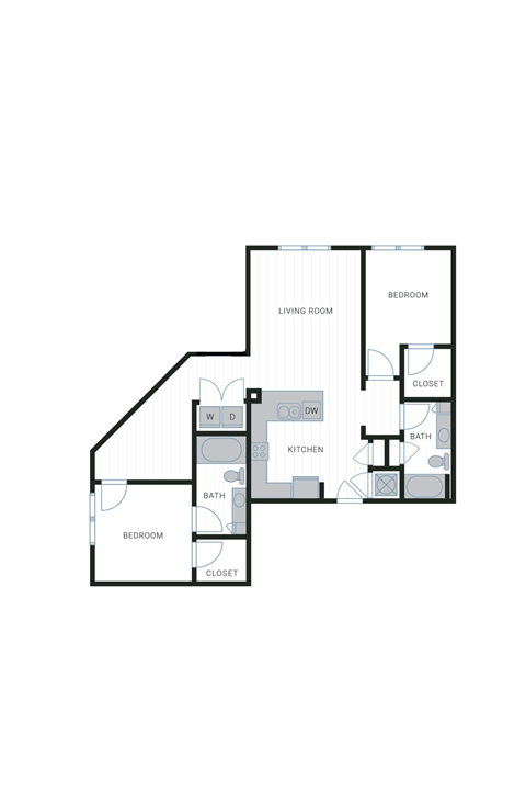 Floor plan for 2 beds, 2 baths, 1183 sqft